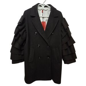 IMPERIAL Wool Blend Black Coat Ruffle Tiered Sleeves Size L